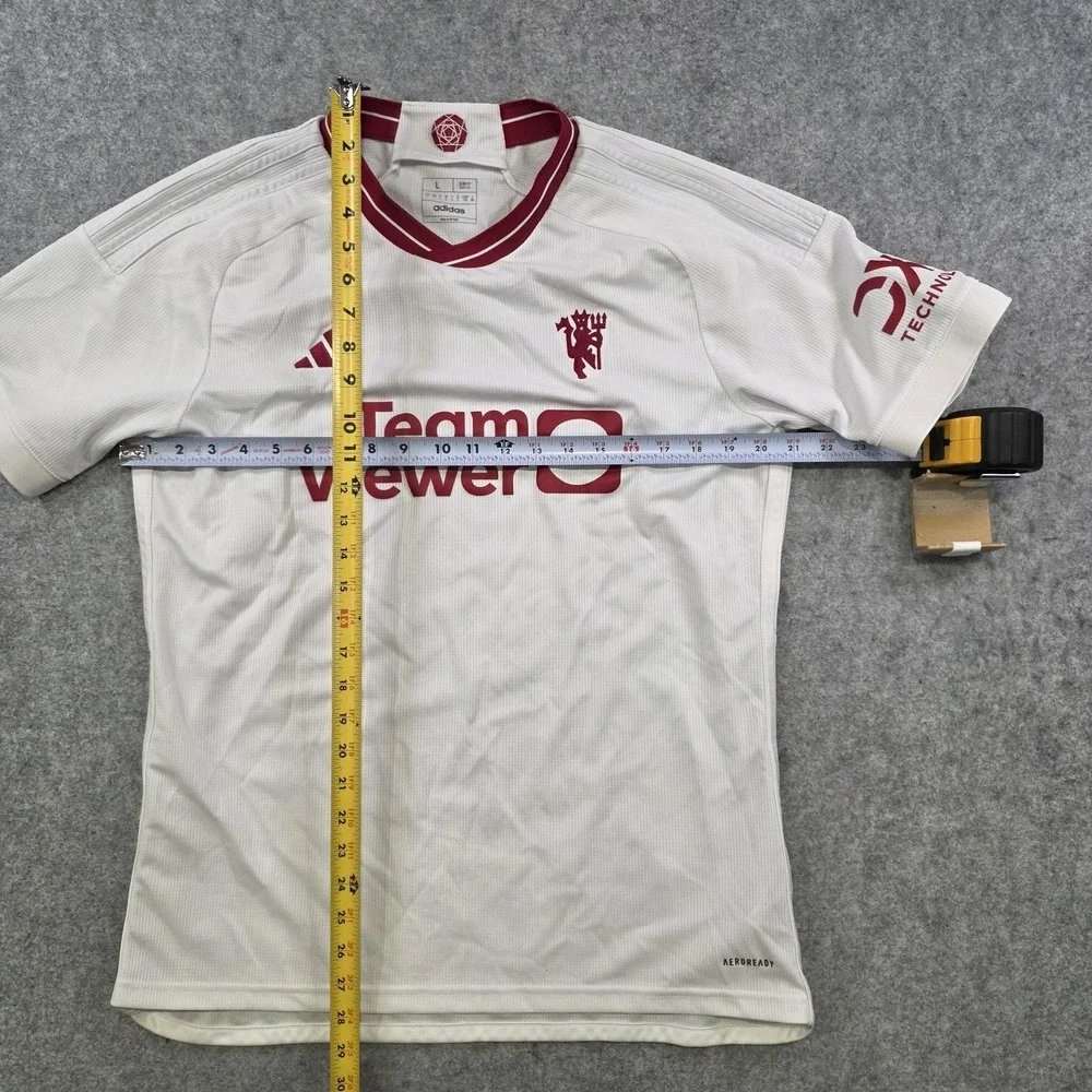 Manchester United‎ Jersey Mens Large White Soccer Adidas Slim Fit